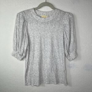 Nation LTD White With Black Specs Size S Top Puff Sleeve Pima Cotton Made Peru